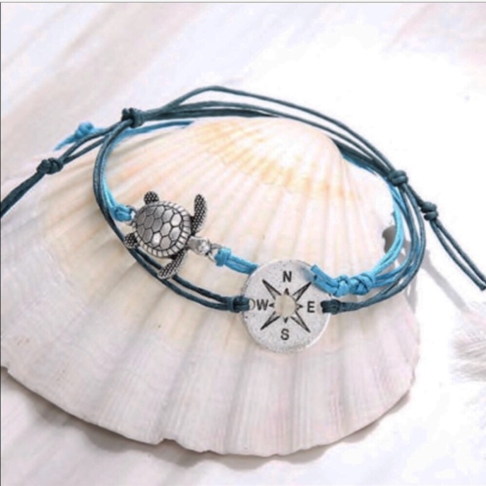 Blue Sea Turtle Compass Anklet Set - Picture 5 of 7